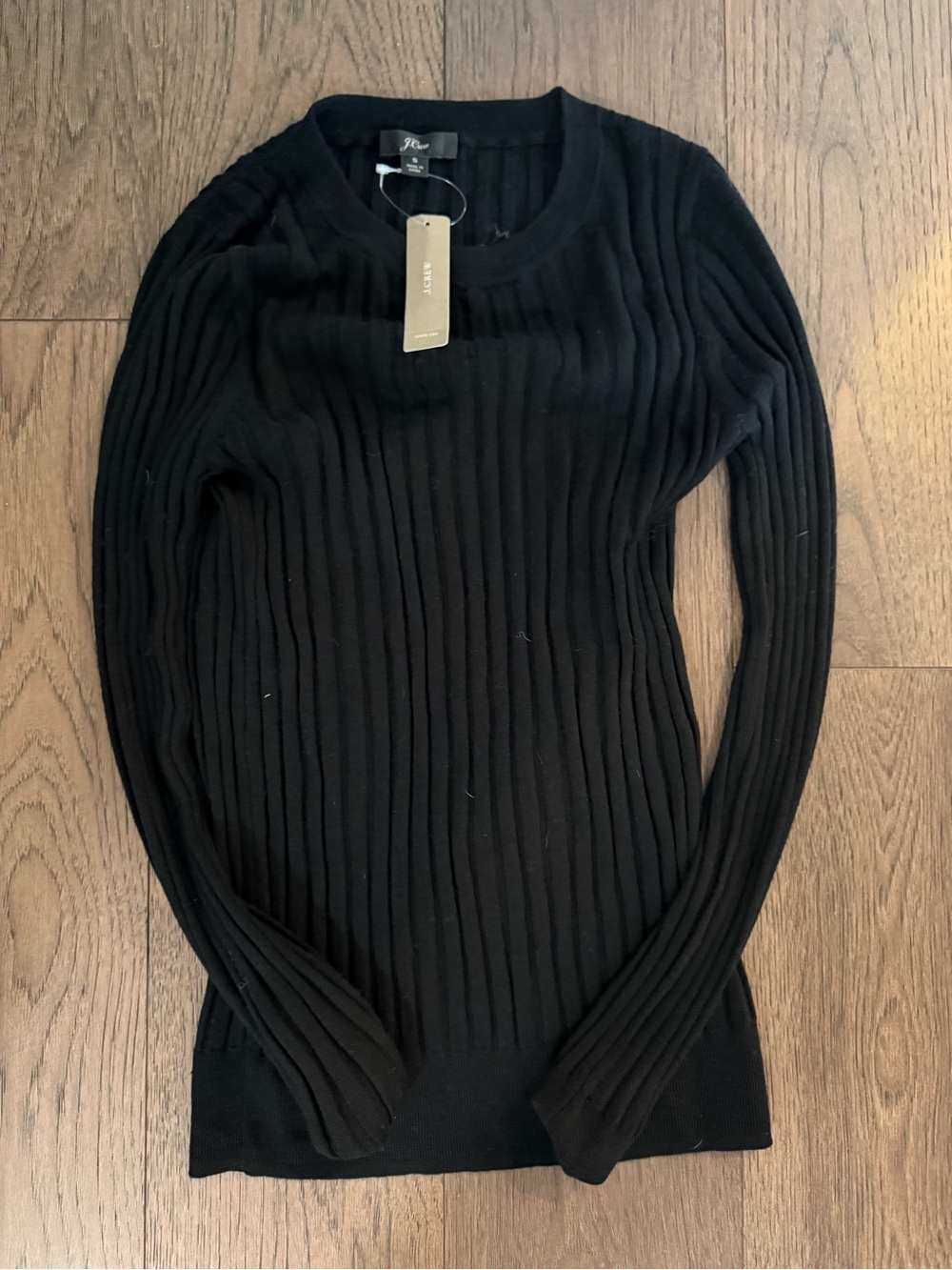 J. Crew Black Ribbed Crewneck Sweater